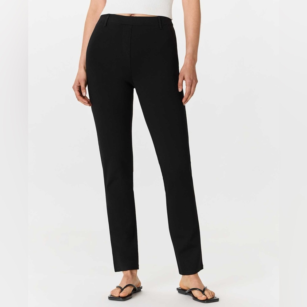 Quince Black Ultra Stretch Ponte Straight Leg Pant, Petite/28, Large